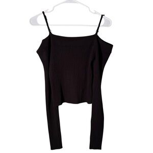 Forever 21 Cold Shoulder Sweater Black Ribbed L